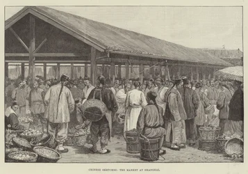 Chinese Sketches, the Market at Shanghai