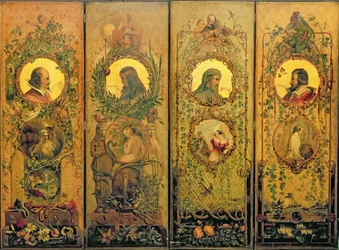 A Four Leaf Screen with Portraits of Shakespeare, Milton, Chaucer and Spenser