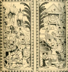 Chinese potters at work, design for stained glass window