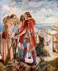 Egfrith offering the Bishopric of Hexham to Cuthbert, 678