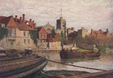 Maidstone. Back of the Ancient Palace, The Church and Old College from across the Medway