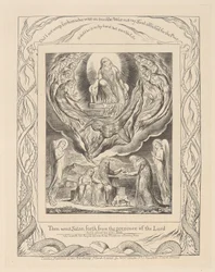 Book of Job, Plate 5, Satan Going Forth from the Presence of the Lord and Job