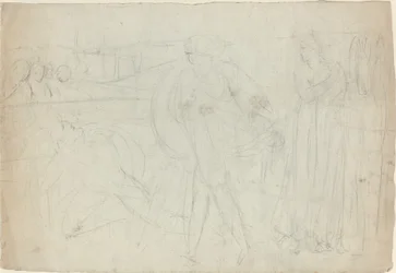 Sketch of a Swordsman Standing Over His Defeated Opponent
