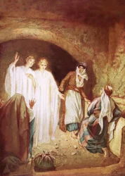 Angels declaring that Jesus is risen from the dead