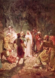 Judas betraying Jesus with a kiss, in the garden of Gethsemane