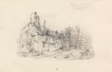 Farmhouse with Church in Distance