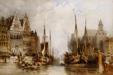 Houses of the Franc Bateliers and Church of St. Nicholas on the Canal at Ghent