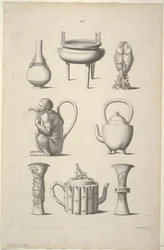 Designs for Tableware, Plate XV of Designs of Chinese Buildings, Furniture, Dresses, Machines and Utensils