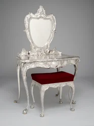 Martelé Dressing Table and Stool, Made by the Gorham Manufacturing Company