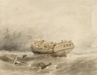 A Merchant Ship Derails in the Calm that Follows the Storm. Watercolor by Clarkson Stanfield