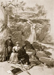 Queen Victoria as an artist: Her Majesty sketching the Falls of Garrawalt, Braemar