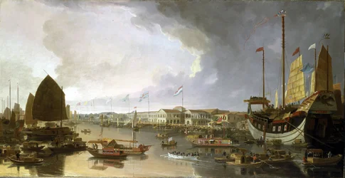 Overview of European factories in Canton (China), with descriptions of navigation on the Guangdong River (or Pearl River) and a wide variety of boats