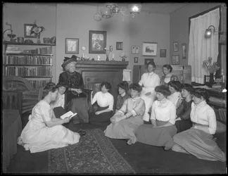 Harriet E. Hassler with a group of young women, 206 W. 13th Street, New York