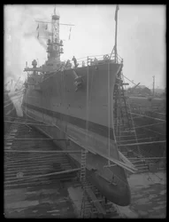 The U.S.S. Utah in dry dock at the Brooklyn Navy Yard