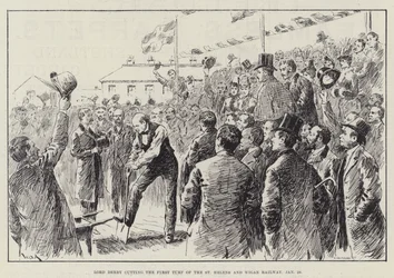 Lord Derby cutting the First Turf of the St Helens and Wigan Railway, 28 January
