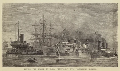 Towing the Wreck of HMS Eurydice into Portsmouth Harbour