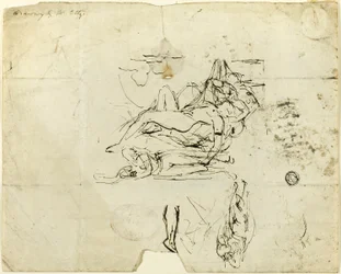 Sketches of Reclining Female Nude and Amorous Couple