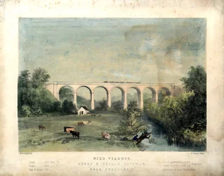 Nidd Viaduct, Leeds and Thirsk Railway, near Knaresborough, c.1850 (coloured lithograph)