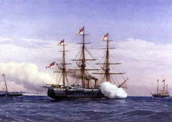 H.M.S. Bacchante with H.M. Yacht Osborne