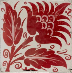 Tile with Stylised Flower with Two Leaves and Tendrils