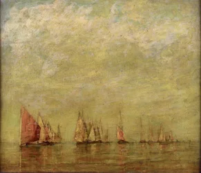 Venetian boats reflecting in the calm sea