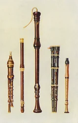 Musical instruments: Two double flageolets, a German flute, and two flutes douces