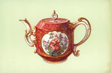 Teapot, Chelsea, Claret-colour, with Figures after Watteau