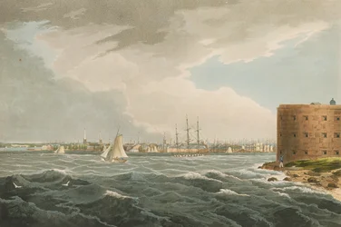 New York from Governors Island, no.20 from the Hudson River Portfolio, engraved by J. Hill