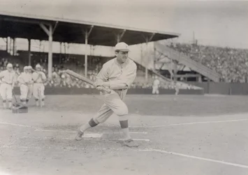 Mike Donlin, Pittsburgh Pirates outfielder, taking a practice swing