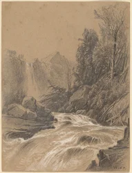 Mountain Landscape, Stream and Waterfall