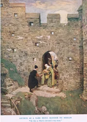 Arthur as Babe Being Handed to Merlin, Illustration from 