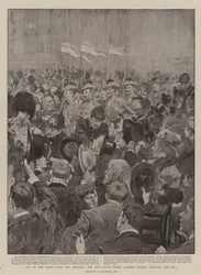 Off to the Front from Old England, the New South Wales Lancers passing through the City