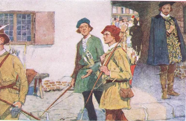 Shakespeare sees a party of apprentices with their bows and arrows going to the archery grounds at Moorfields, from My Magazine, published 1922