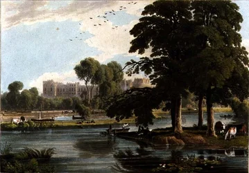 View of Windsor Castle from the playgrounds of Eton College, engraved by Robert Havell 1814