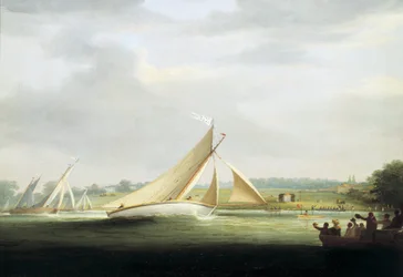 Yachts from the Cumberland Society Race, on the Thames, Circa 1815, Ancestor of the Royal Yacht Race on the Thames