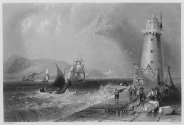 South-wall Lighthouse, with Howth Hill in the distance