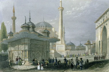 Fountain and Square of St. Sophia, Istanbul, Engraved by T. Higham