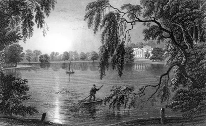 Gosfield Hall, from the Weathersfield Road, Essex, engraved by Charles Mottram, 1833