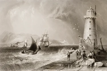 South Wall Lighthouse with Howth Hill in the Distance, Dublin, from 