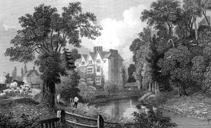 The Moat of Ongar Castle and Castle House, Essex, engraved by Henry Wallis, 1832