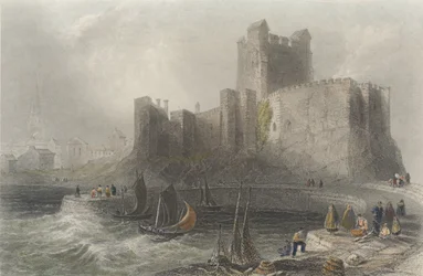 View of Carrickfergus Castle (colour engraving)