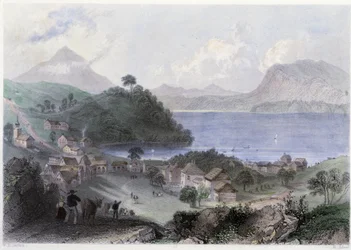 View of Georgeville and Its Lake - in Canadian Scenery Illustrated by William Henri Bartlett, Published by George Virtue