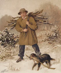 Man and Dog Collecting Firewood