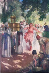 David brings the Ark to Jerusalem, from The Bible Picture Book published by Thomas Nelson, c.1950