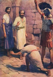 Paul and Silas in prison, from The Bible Picture Book published by Thomas Nelson, c.1950