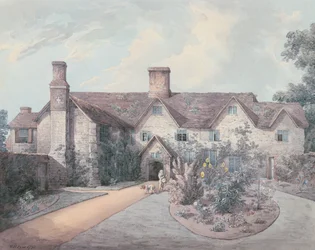 A Boy playing a drum in the garden of a Country House