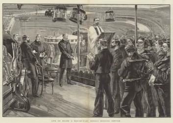 Life on Board a Man-of-War, Sunday Morning Service