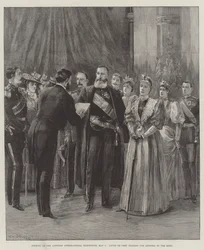 Opening of the Antwerp International Exhibition, 5 May, Count de Pret reading the Address to the King
