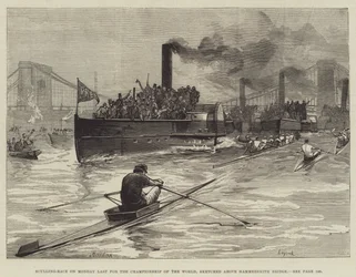 Sculling-Race for the Championship of the World, Sketched Above Hammersmith Bridge