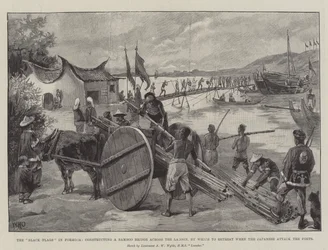 The Black Flags in Formosa, Constructing a Bamboo Bridge Across the Lagoon